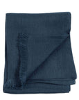 Resin Dark Brown Hand Woven Soft Linen Silk Scarf in navy color, showcasing elegant handwoven texture and fringe edges.