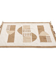 Dyoon Abstract Pattern Handwoven Artisanal Wool Rug showcasing geometric designs in earthy hues with fringed edges.