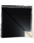 Ink Black White Ombre Textured Throw In Hand Spun Merino And Hand Stitched Hem, showcasing intricate stitched detailing.