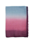 Iris Haze Blue Pink Cashmere Merino Handloom Scarf with gradient hues of blue, pink, and magenta.