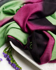 Iris Courtyard Green Purple Hand Woven Cashmere Merino Scarf