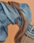 Mahogany Sky Brown Blue Ombre Linen Silk Handloom Scarf on a neutral background