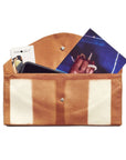 Melo Gold Mulberry Silk Shibori Hand Crafted Envelope Pouch with cards and photos inside.