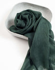 Moss Dark Green Soft Linen Silk Handwoven Modern Artisanal Scarf