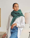 Moss Dark Green Soft Linen Silk Handwoven Modern Artisanal Scarf