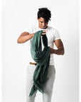 Moss Dark Green Soft Linen Silk Handwoven Modern Artisanal Scarf