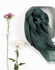 Moss Dark Green Soft Linen Silk Handwoven Modern Artisanal Scarf