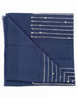 Rosewood Indigo Hand Knotted Stripes Handloom Merino Throw featuring intricate white stripes and delicate embellishments.
