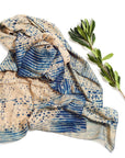Tesu Indigo Gold Silk Scarf In Modern Artisanal Shibori Print