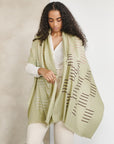 Sea Salt Pastel Green Hand Woven Hand Embroidered Silk Merino Classic Scarf