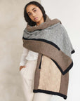 Muhu Brown Gray Hand Knitted Peruvian Alpaca Blanket / Large Plush Scarf