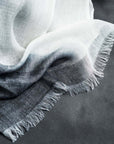 Granite Black White Ombre Linen Silk Handloom Scarf showcasing elegant blending colors and soft texture.