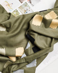 Sahara Olive Green Silk Merino Hand Woven Hand Embroidered Scarf