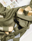 Sahara Olive Green Silk Merino Hand Woven Hand Embroidered Scarf