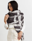 Carbo Black & White Handwoven Wax Block Printed Linen Scarf