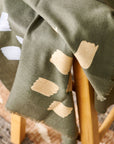 Sahara Olive Green Silk Merino Hand Woven Hand Embroidered Scarf