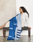 Harbor Blue Silk Merino Hand Woven Hand Embroidered Modern Artisanal Scarf