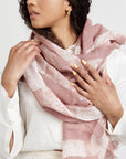 Salmon Pink Wax Block Printed Hand Woven Linen Scarf