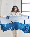 Harbor Blue Silk Merino Hand Woven Hand Embroidered Modern Artisanal Scarf