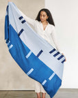 Harbor Blue Silk Merino Hand Woven Hand Embroidered Modern Artisanal Scarf displayed by a model