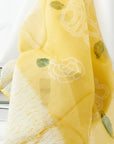 Primrose Turmeric Hand Painted Floral Print Shibori Large Square Silk Scarf