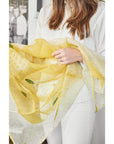 Primrose Turmeric Hand Painted Floral Print Shibori Large Square Silk Scarf