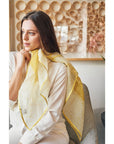 Primrose Turmeric Hand Painted Floral Print Shibori Large Square Silk Scarf