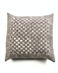 Oasis Charcoal Block Print Mulberry Silk Pillow Cover featuring unique wax block print and classic geometric design.