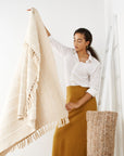 Sea Shell White Textured Checks Handloom Throw
