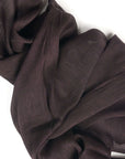 Resin Dark Brown Hand Woven Soft Linen Silk Scarf draped elegantly on a white background, showcasing its translucent appeal.