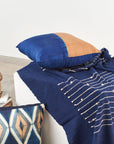 Aakar Indigo Gold Color Block Mulberry Silk Pillow
