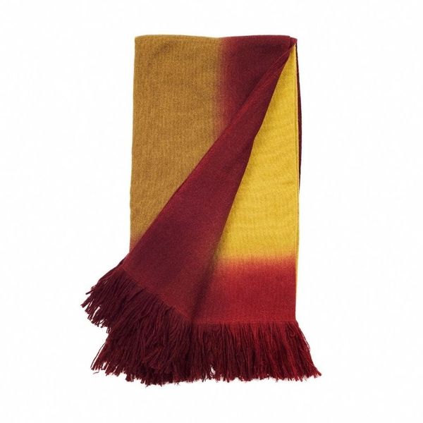 Handloom Fringe Wool Blanket Scarf in Yellow Red Ombre – Variously