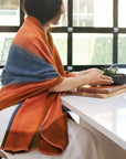 Ember Apricot In Orange and Blue Shades ,  Handwoven Merino Throw Blanket