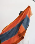 Ember Apricot In Orange and Blue Shades ,  Handwoven Merino Throw Blanket