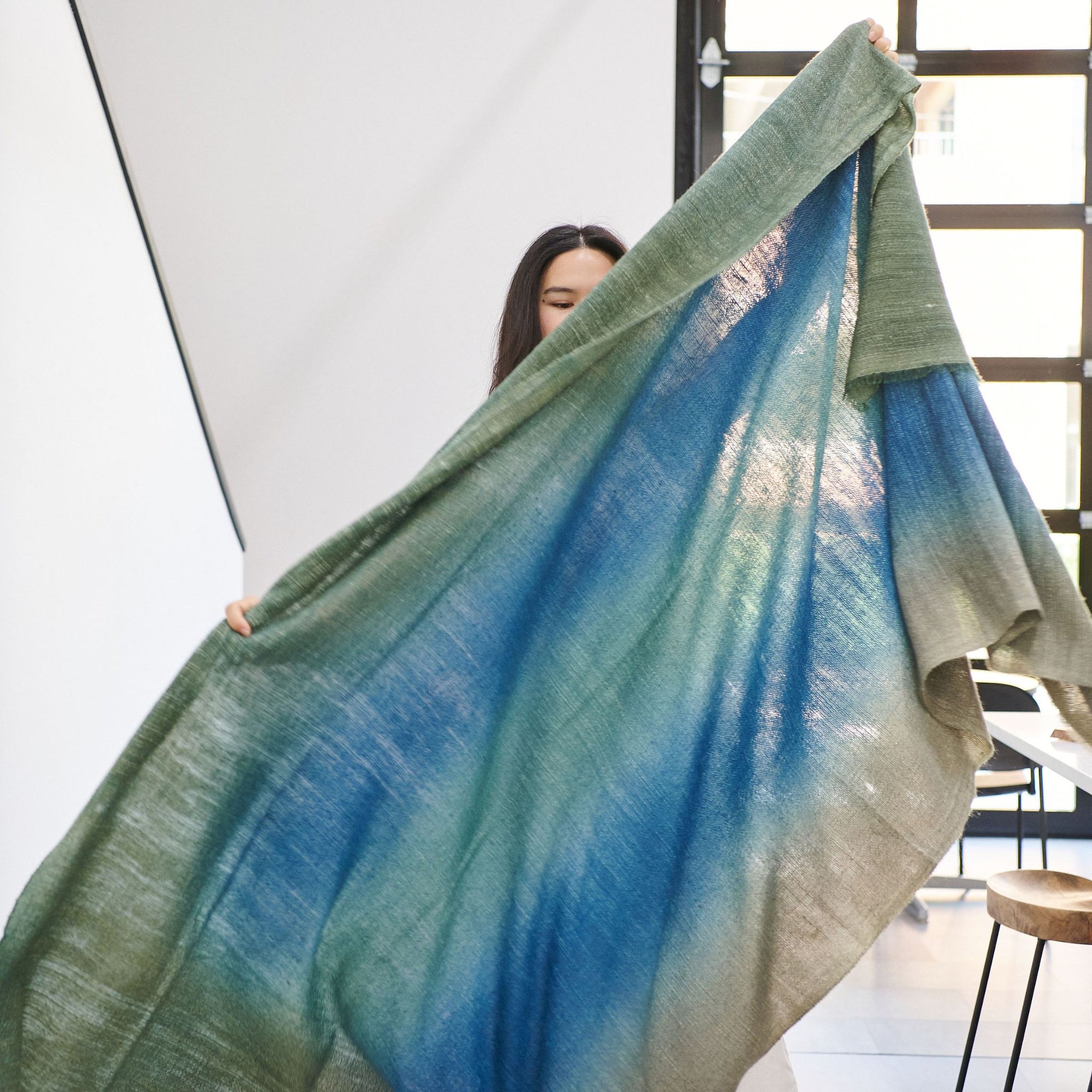 Lake Moss Handwoven Merino Throw Blanket in Serene Shades of Blue Green