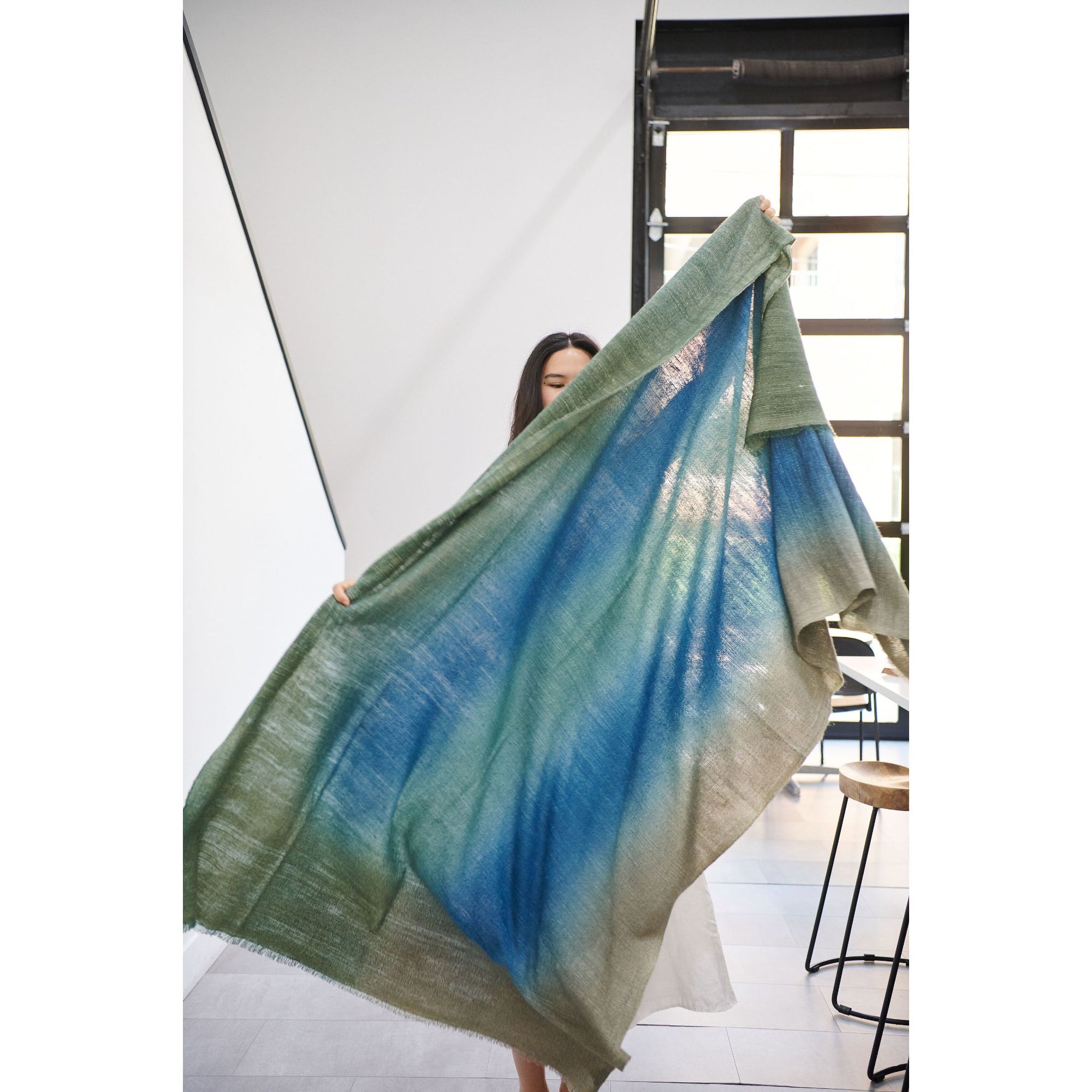 Lake Moss Handwoven Merino Throw Blanket in Serene Shades of Blue Green