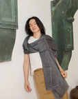Charcoal Dark Gray Hand Woven Soft Linen Silk Blend Scarf