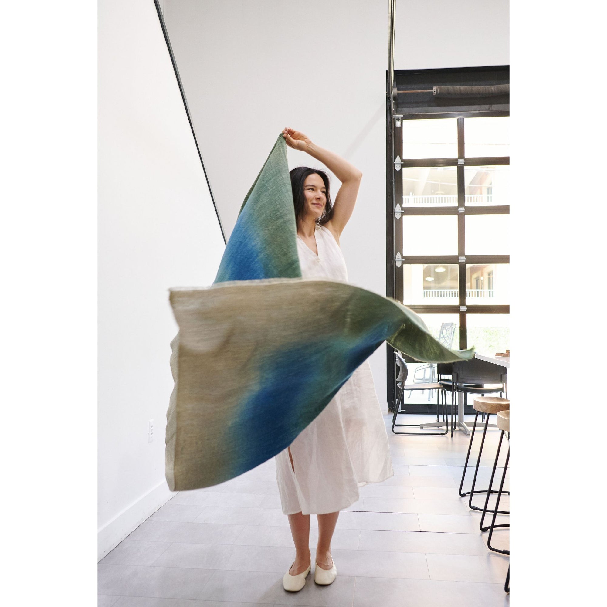 Lake Moss Handwoven Merino Throw Blanket in Serene Shades of Blue Green