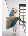 Lake Moss Handwoven Merino Throw Blanket in Serene Shades of Blue Green