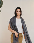 Charcoal Dark Gray Hand Woven Soft Linen Silk Blend Scarf