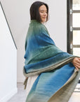 Lake Moss Handwoven Merino Throw Blanket in Serene Shades of Blue Green