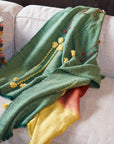 Handwoven Textured Avocado Green Merino Wool Throw Blanket