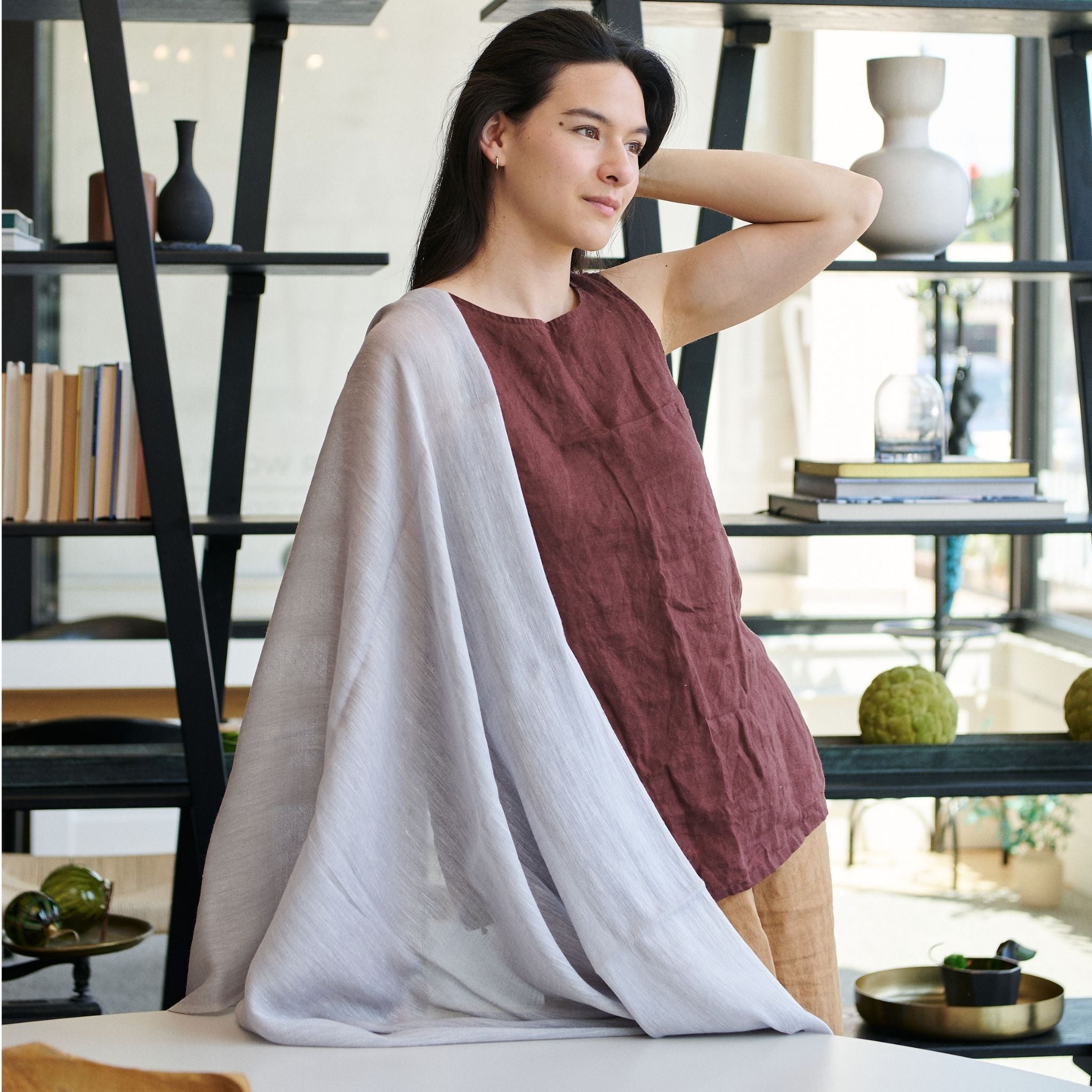 Pebble Light Gray Hand Woven Soft Linen Scarf Timeless Style