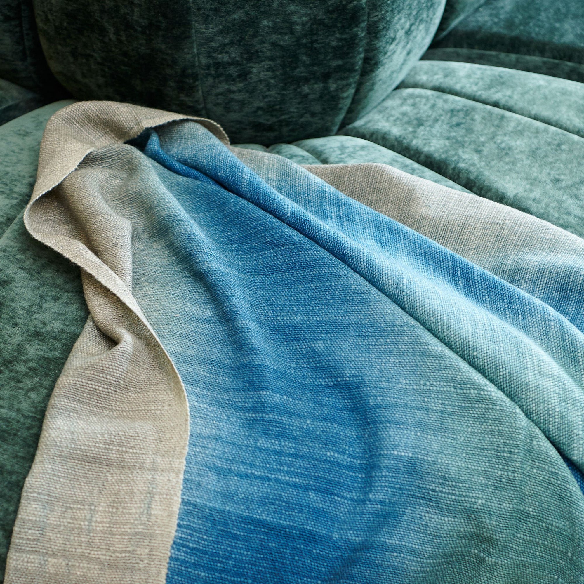 Lake Moss Handwoven Merino Throw Blanket in Serene Shades of Blue Green