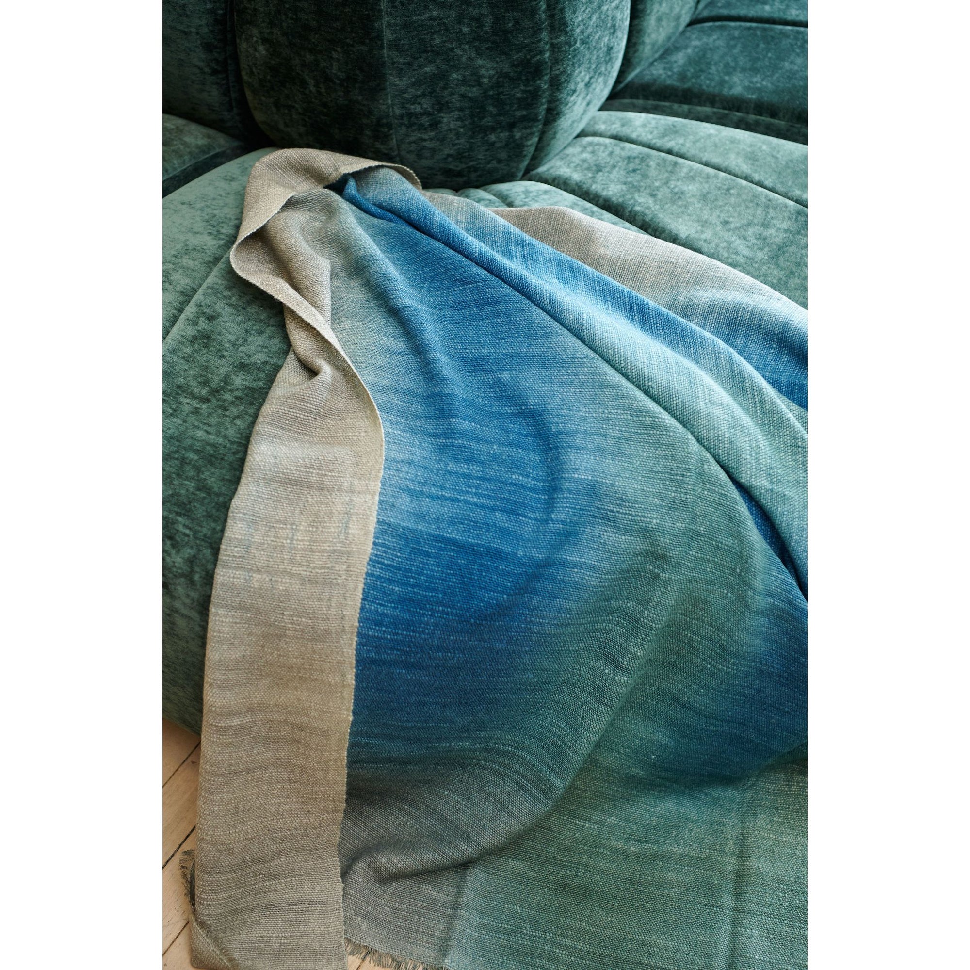Lake Moss Handwoven Merino Throw Blanket in Serene Shades of Blue Green