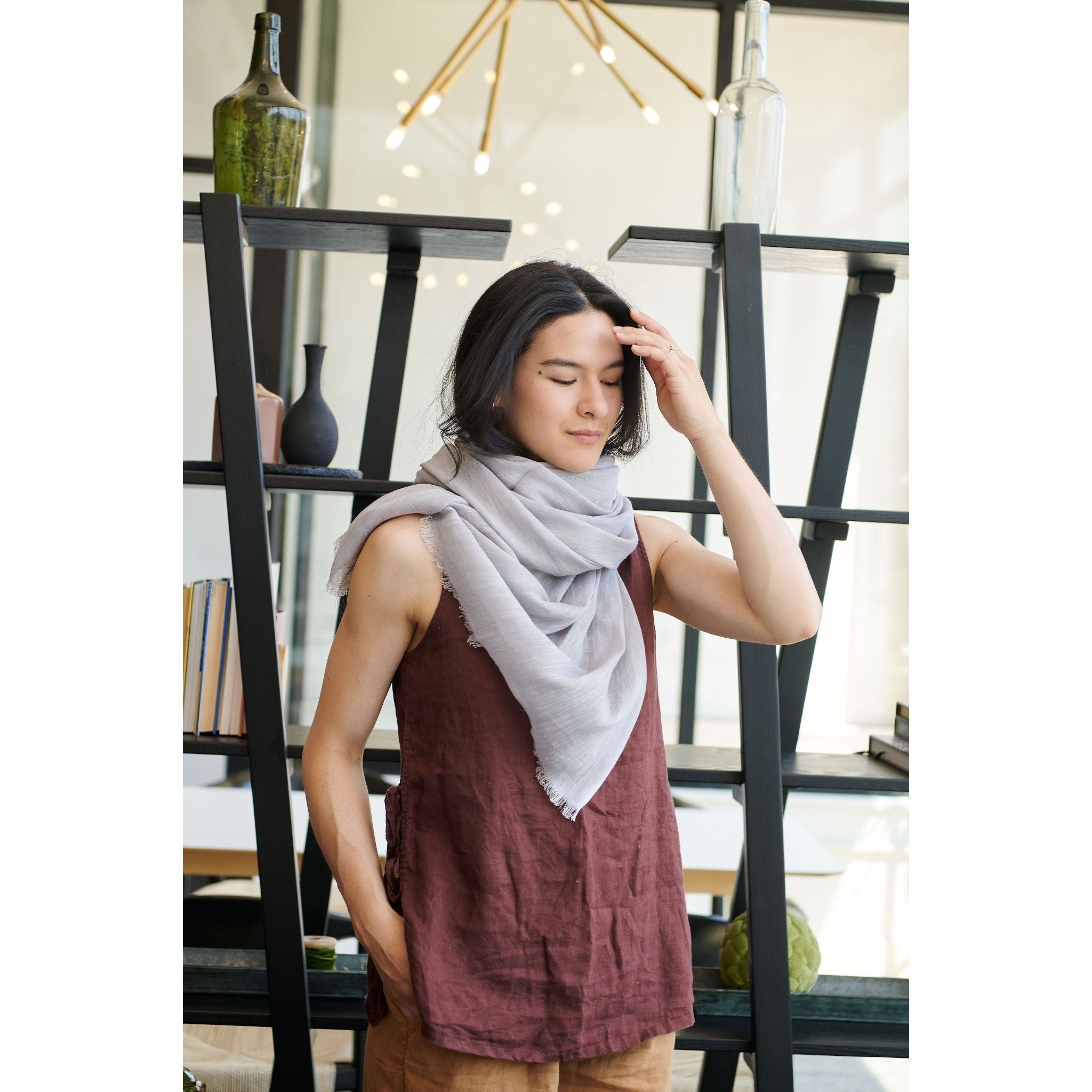 Pebble Light Gray Hand Woven Soft Linen Scarf Timeless Style