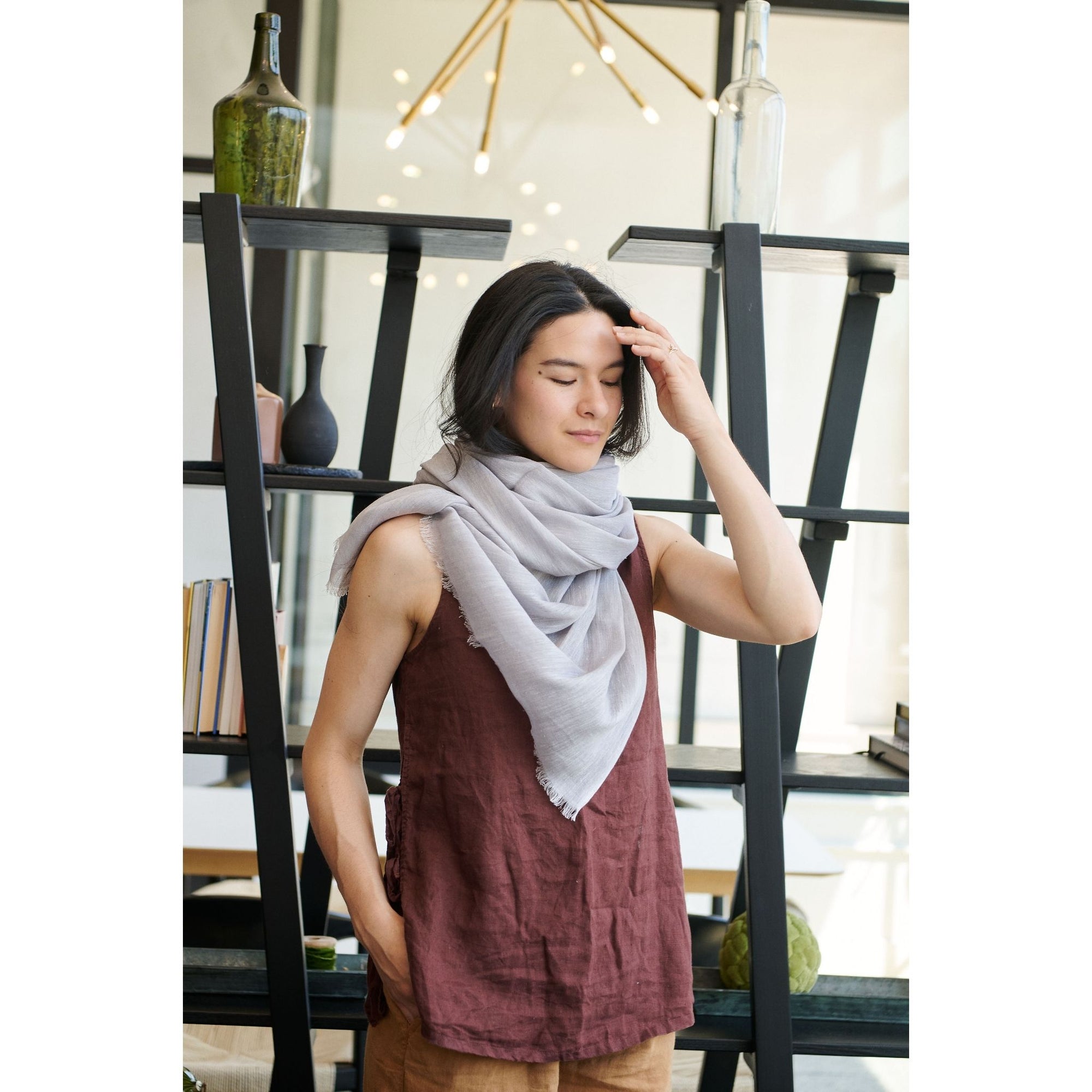 Pebble Light Gray Hand Woven Soft Linen Scarf