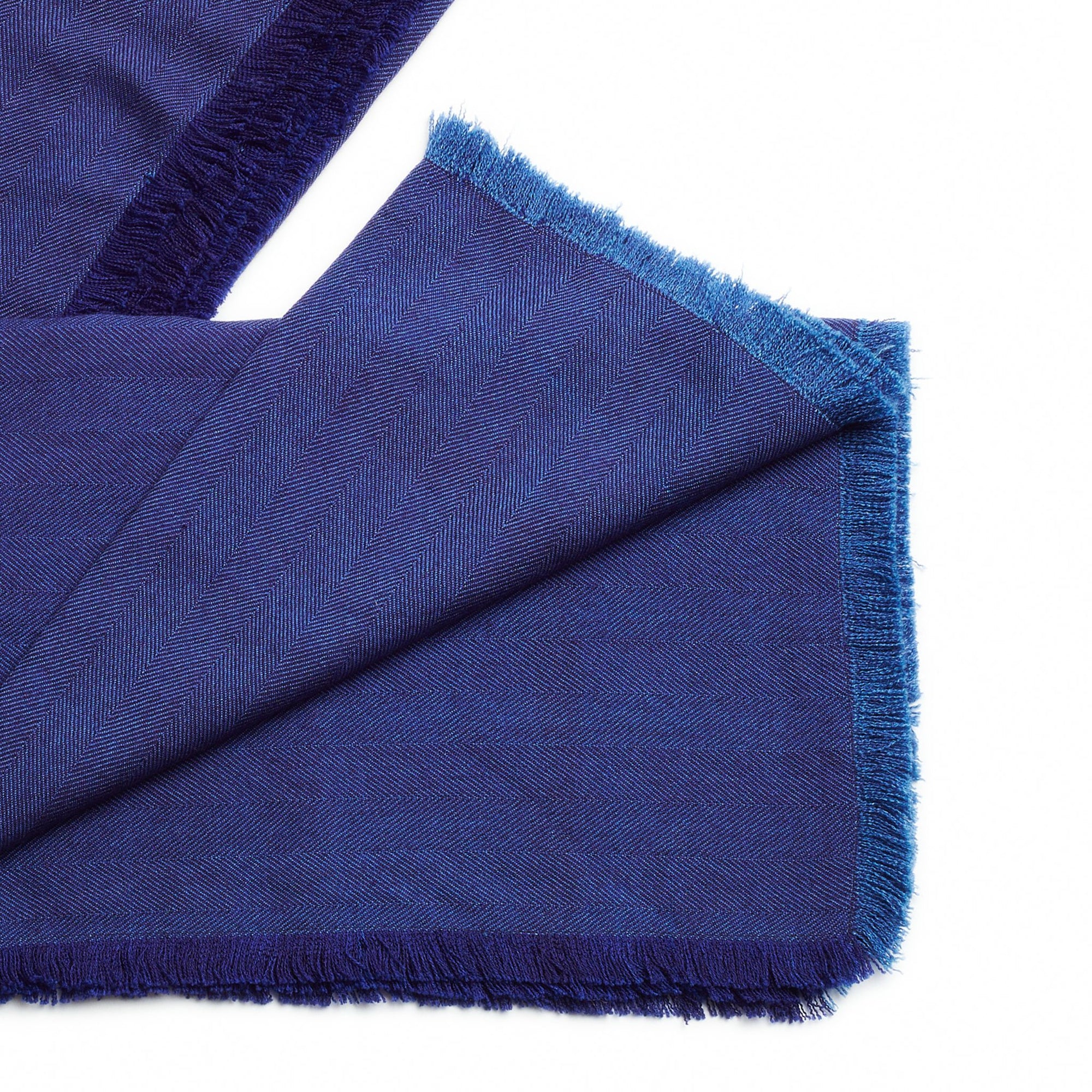 Product Shot of Cobalt Blue Herringbone Plush Soft Merino Handwoven Throw   By Variously  