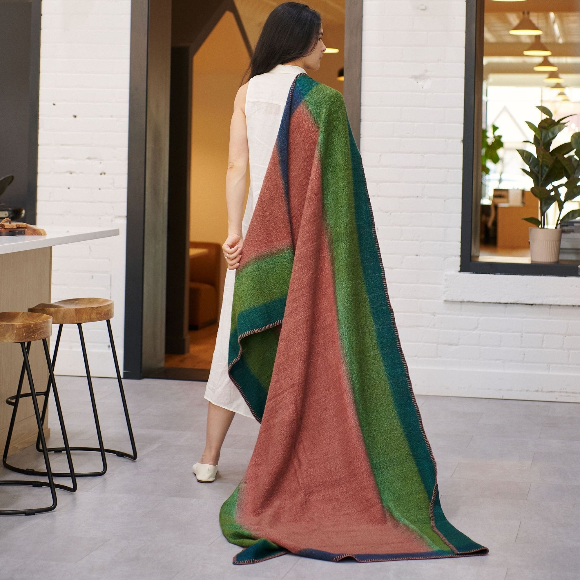 Still Garden  Handwoven Throw in Hand Spun Merino in Dusty Pink Green Hues