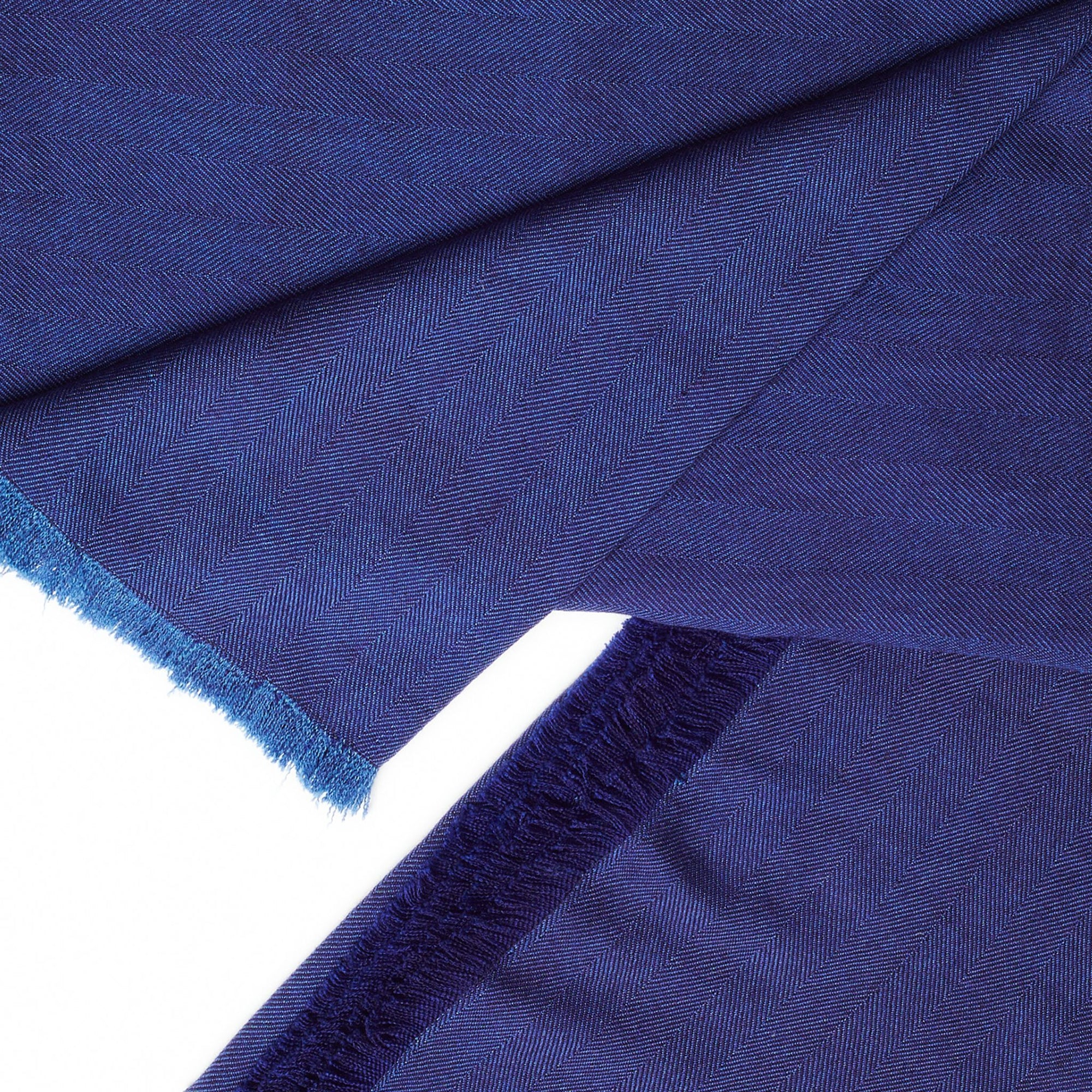 Texture Shot of Cobalt Blue Herringbone Plush Soft Merino Handwoven Throw   By Variously  